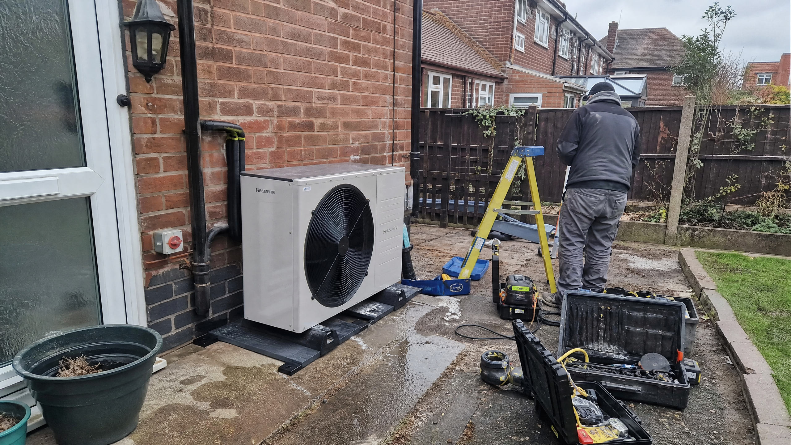 Air Source Heat Pump Installation in progress at a British residential property — professional service in Walsall