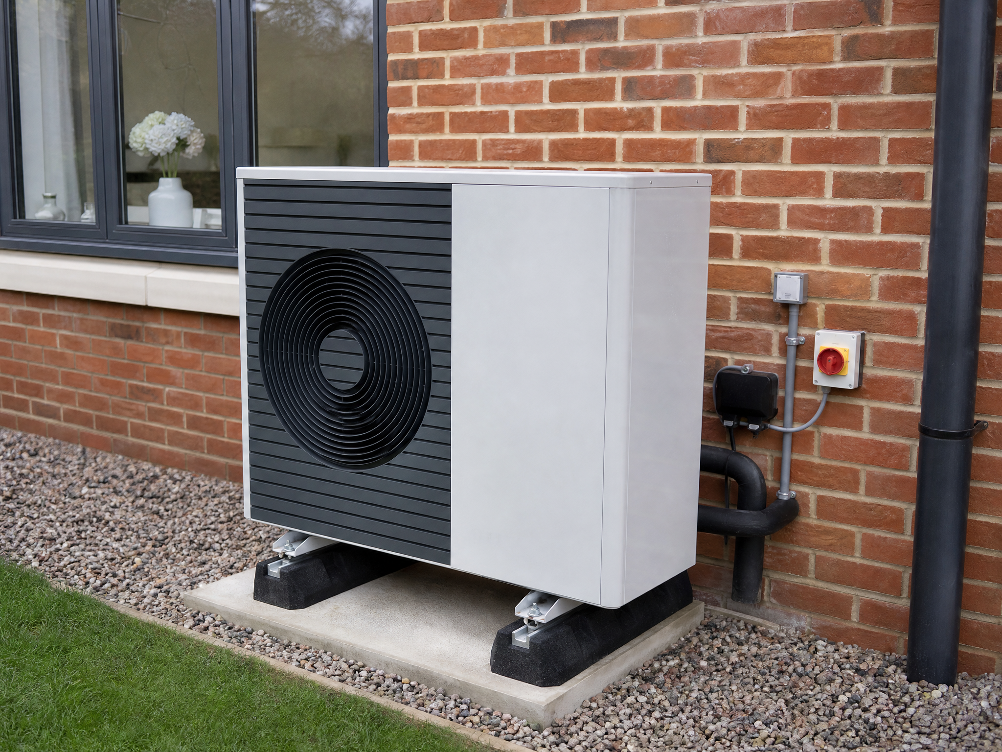Completed air source heat pump installation showing professional quality workmanship in a British home
