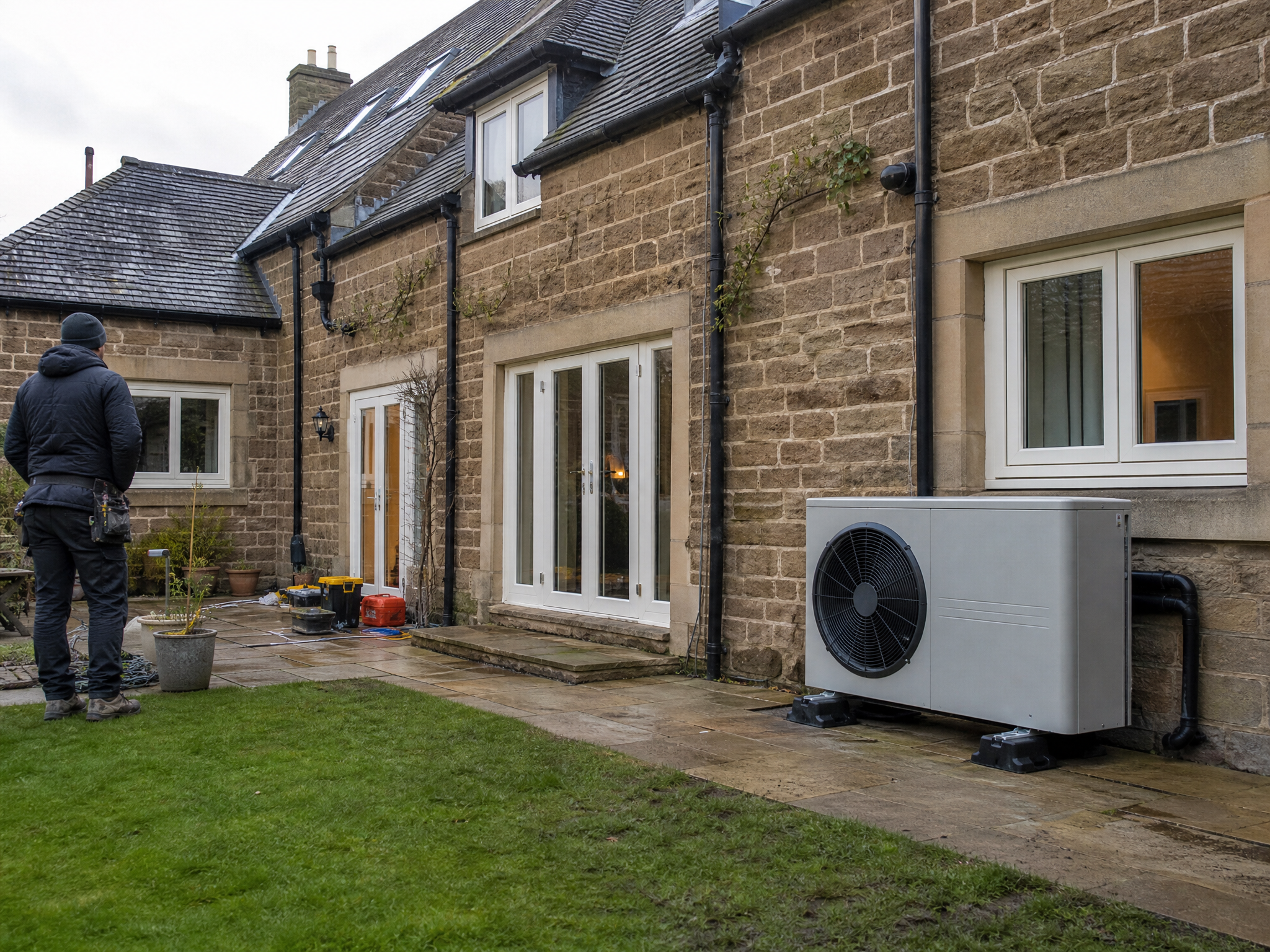 Property context showing the area relevant to how noisy is an air source heat pump? at a British home
