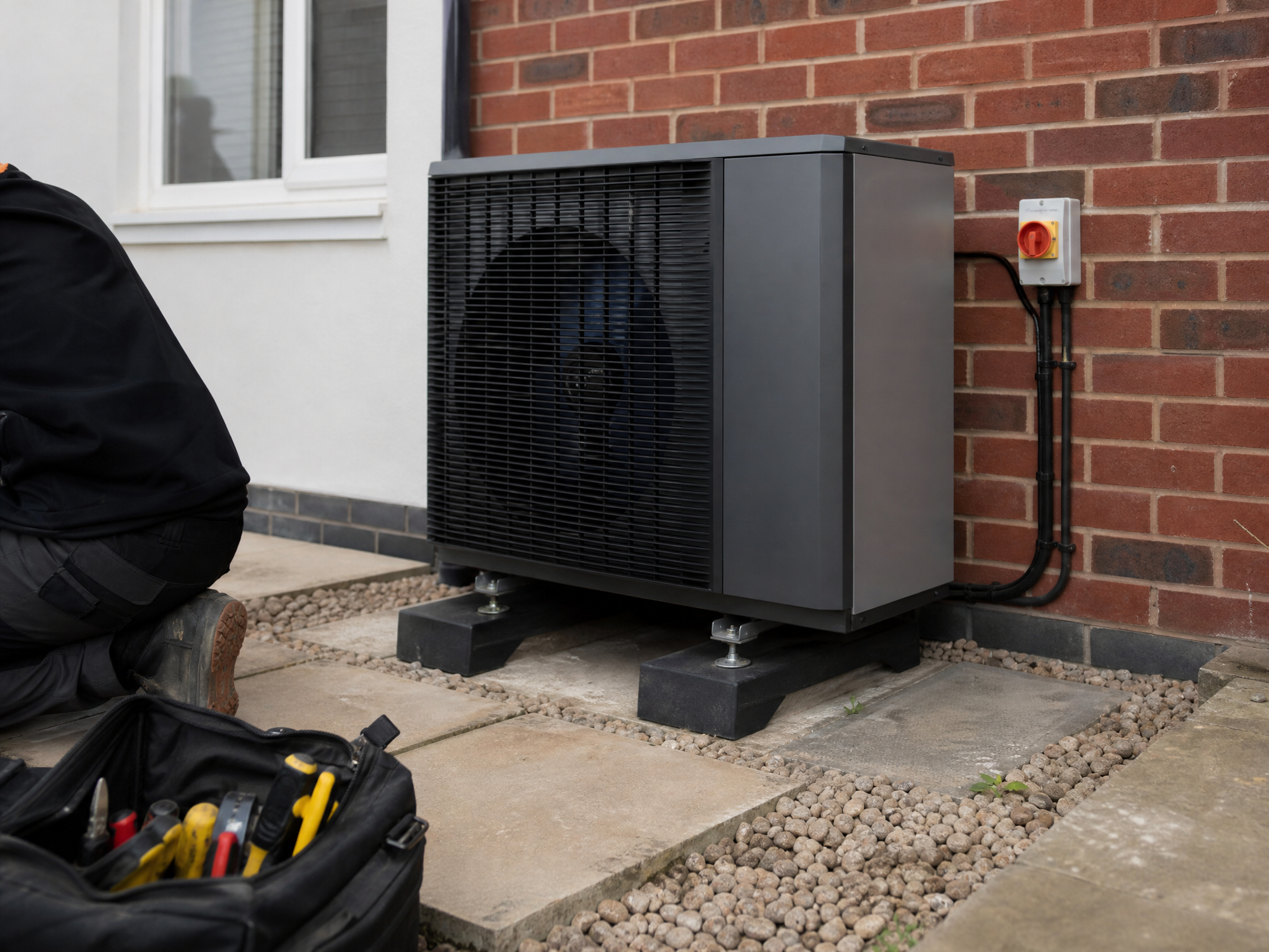 Close-up detail relevant to air source heat pump installation — showing materials and installation technique