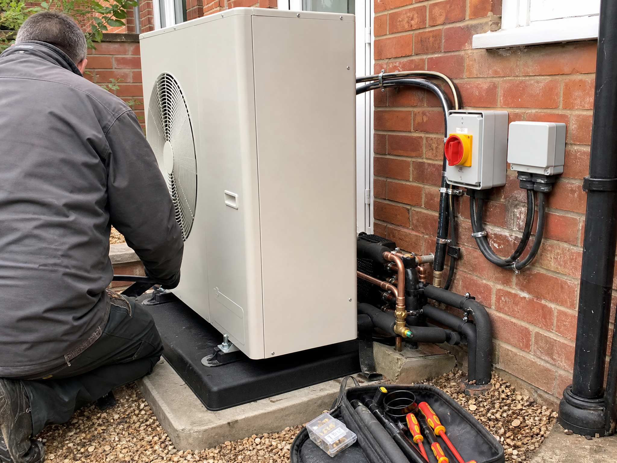 Close-up detail relevant to air source heat pump installation — showing materials and installation technique