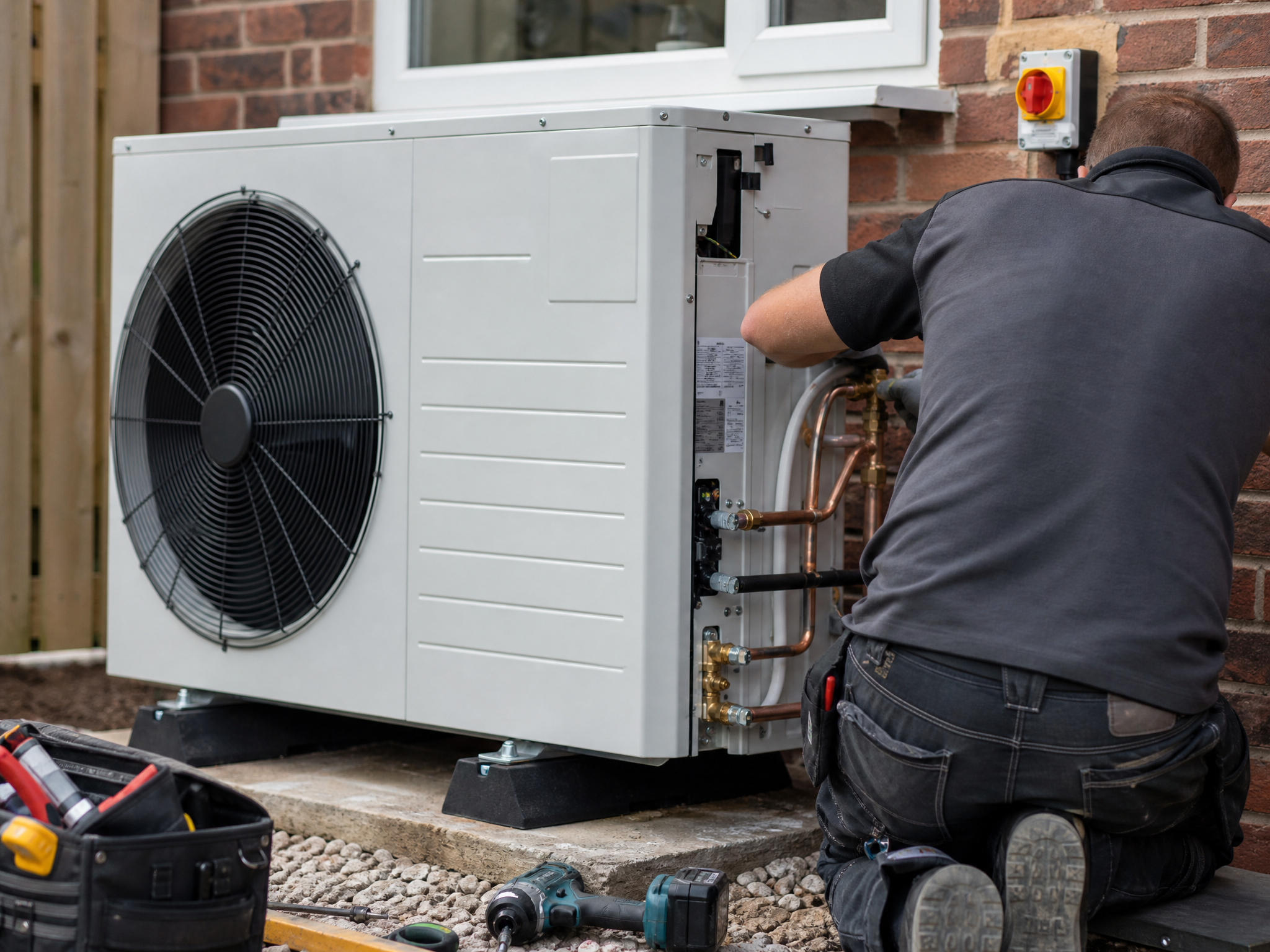 Close-up detail relevant to gas boiler to heat pump replacement — showing materials and installation technique